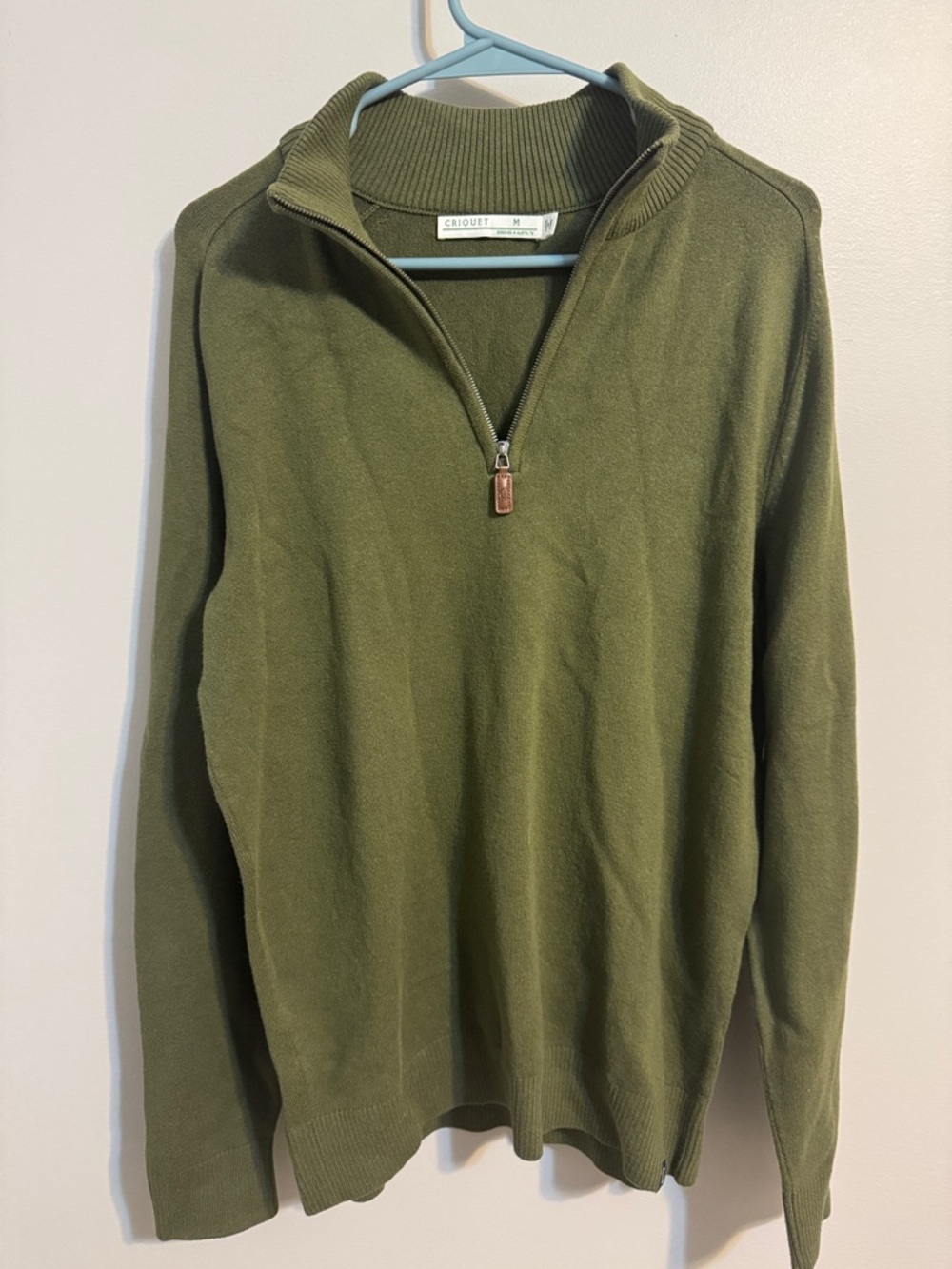 Criquet Olive Green Quarter-Zip Sweater Men’s Medium
